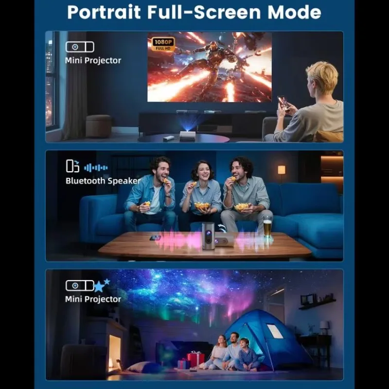 Smart LCD Portable Projector, Full HD 1080P 180 ANSI Lumens, 1GB+8GB Storage, Electric Focus Android 13 Home Outdoor