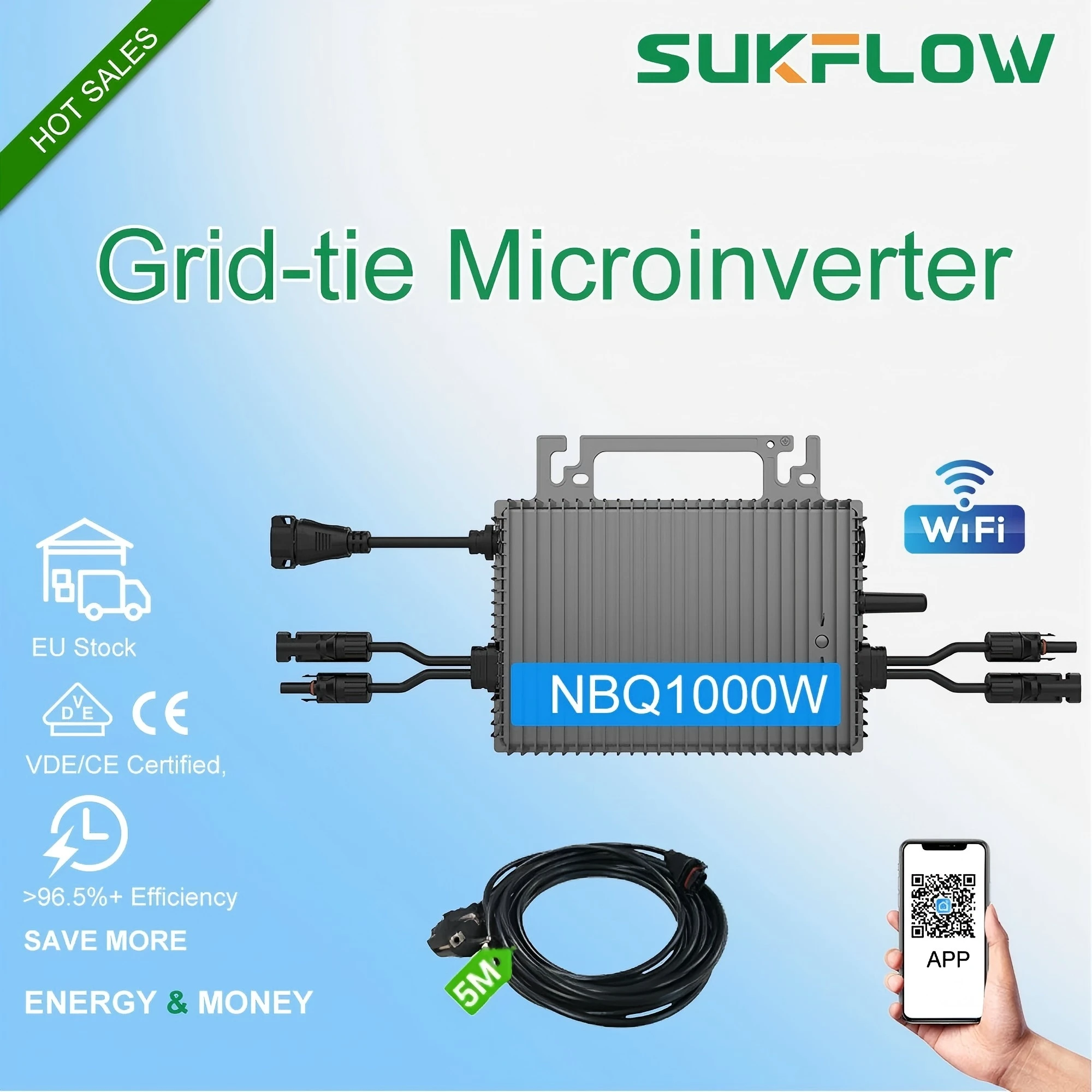 Micro-onduleur haute efficacité connecté au réseau 1000W pour modules photovoltaïques basse tension, onduleur solaire étanche IP67 avec MPPT