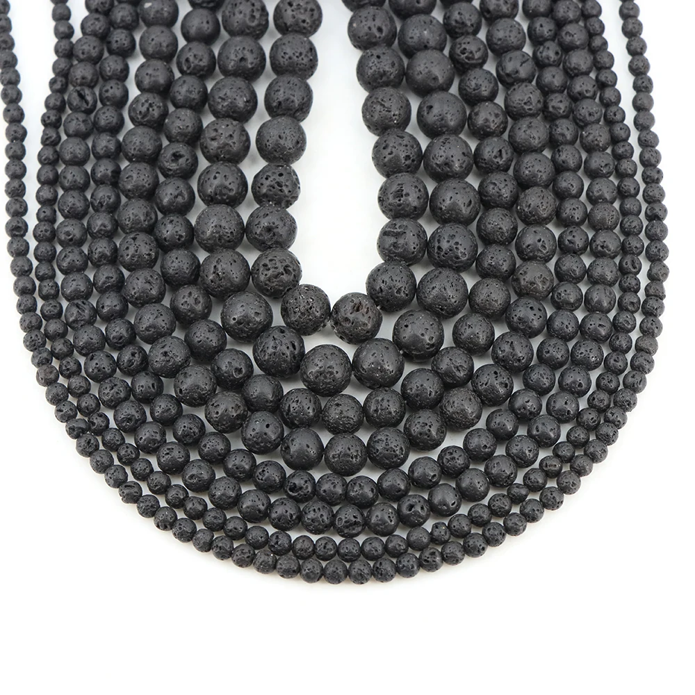 Wholesale Natural Black Volcanic Lava 4 6 8 10 12mm Round Loose Beads For Jewelry Making Bracelet Necklace Gift Charms Accessori view 3