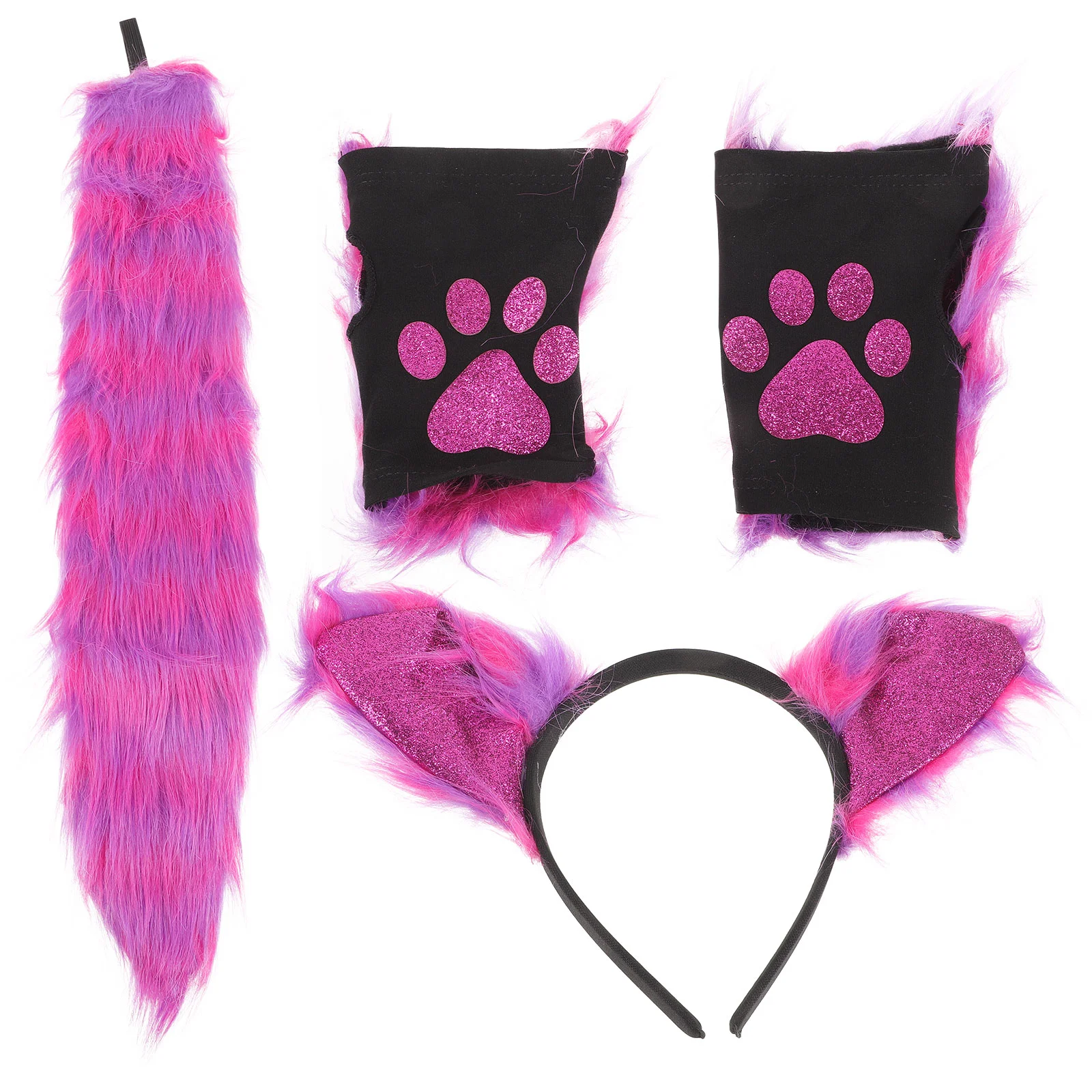 Dogs Fox Glove Tail Winter Gloves Animal Ear Christmas Purple Plush Child Head Band