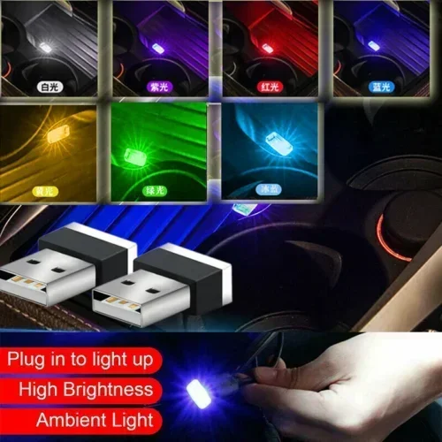 

2 PCS Mini USB Car Light LED Modeling Ambient Light Neon Interior Lamp Car Jewelry Mood Atmosphere Ambient Wireless Blue 7 Color