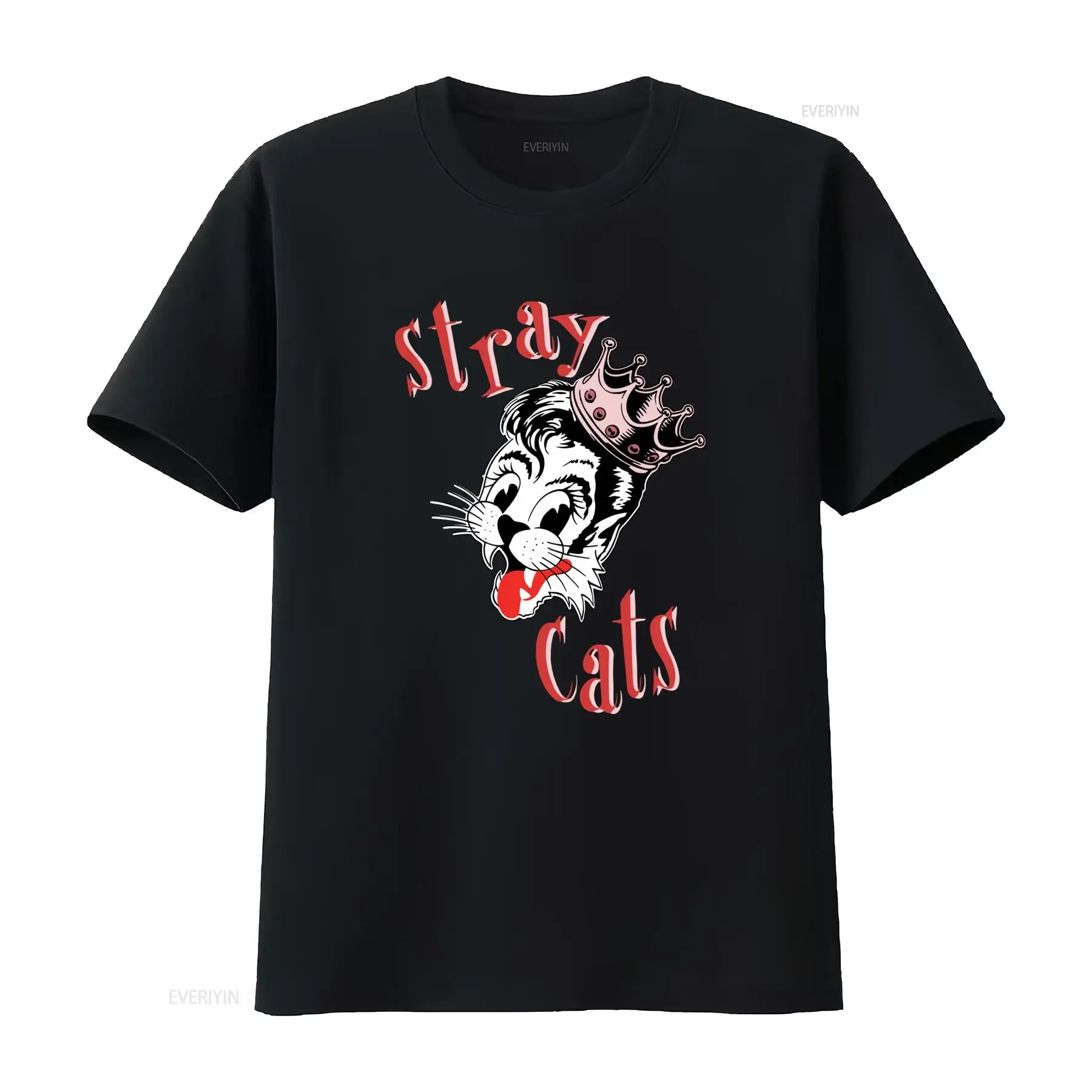 Vintage Stray Cats Band Cotton T Shirt All Sizes Available Black Base with Cute Cat Crown Design vintage Washed Stylish graphic