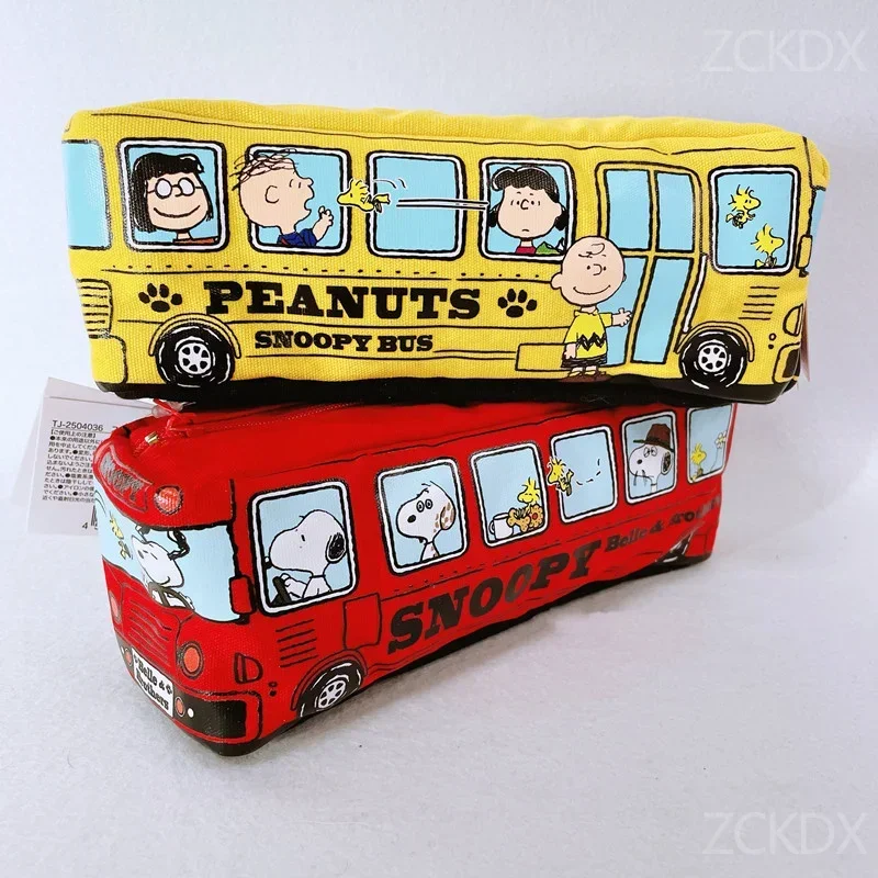 Snoopy Charlie Brown Creative Cartoon Canvas Pencil Case High-capacity Square Bus Pen Bag School Supplies Stationery Storage Box