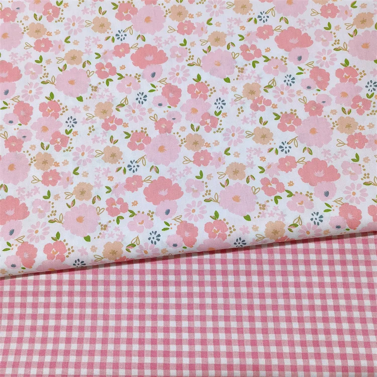 Tela de vestido de cama de sarga de algodón verde púrpura floral de 160x50 cm