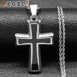 Classic Men's Cross Necklace Stainless Steel Chain for Women Silver Color Fashion Christian Pendant Necklace Jewelry N6125S08