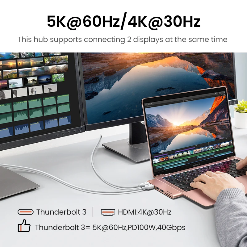 UGREEN Hub USB C Cho MacBook Pro Air USB Loại C HDMI HUB Cho MacBook Pro Air Adapter Thunderbolt 3 dock USB C 3.1 HUB USB