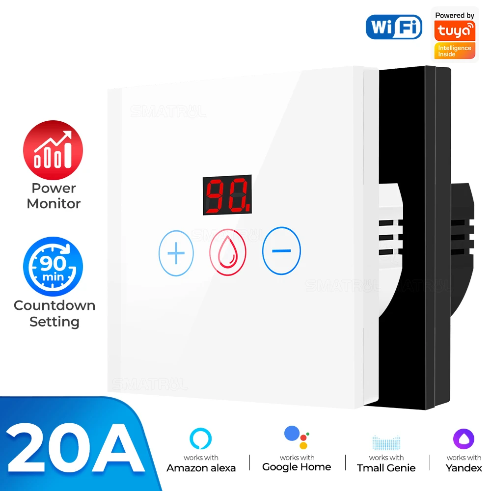 Tuya Smart 4400W 20A WiFi Boiler Water Heater Touch Switch With Power Monitor Timer Air Conditione EU/US Switch For Alexa Google