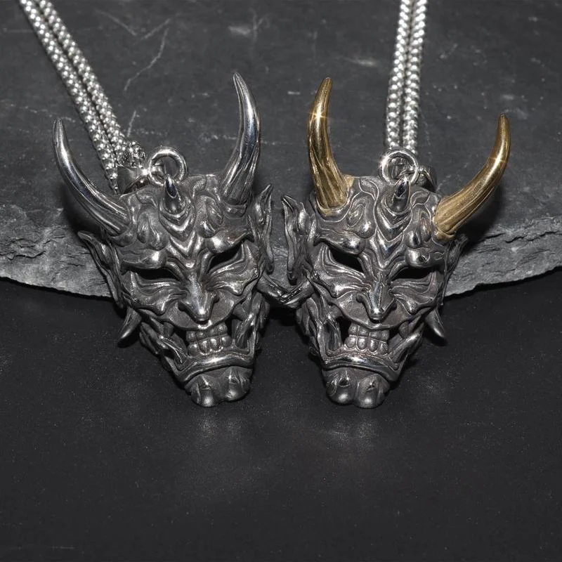 Men's Stainless Steel Necklace Fangs Demon Mask Pendant Retro Gothic Punk Style Monster Skull Jewelry Gift