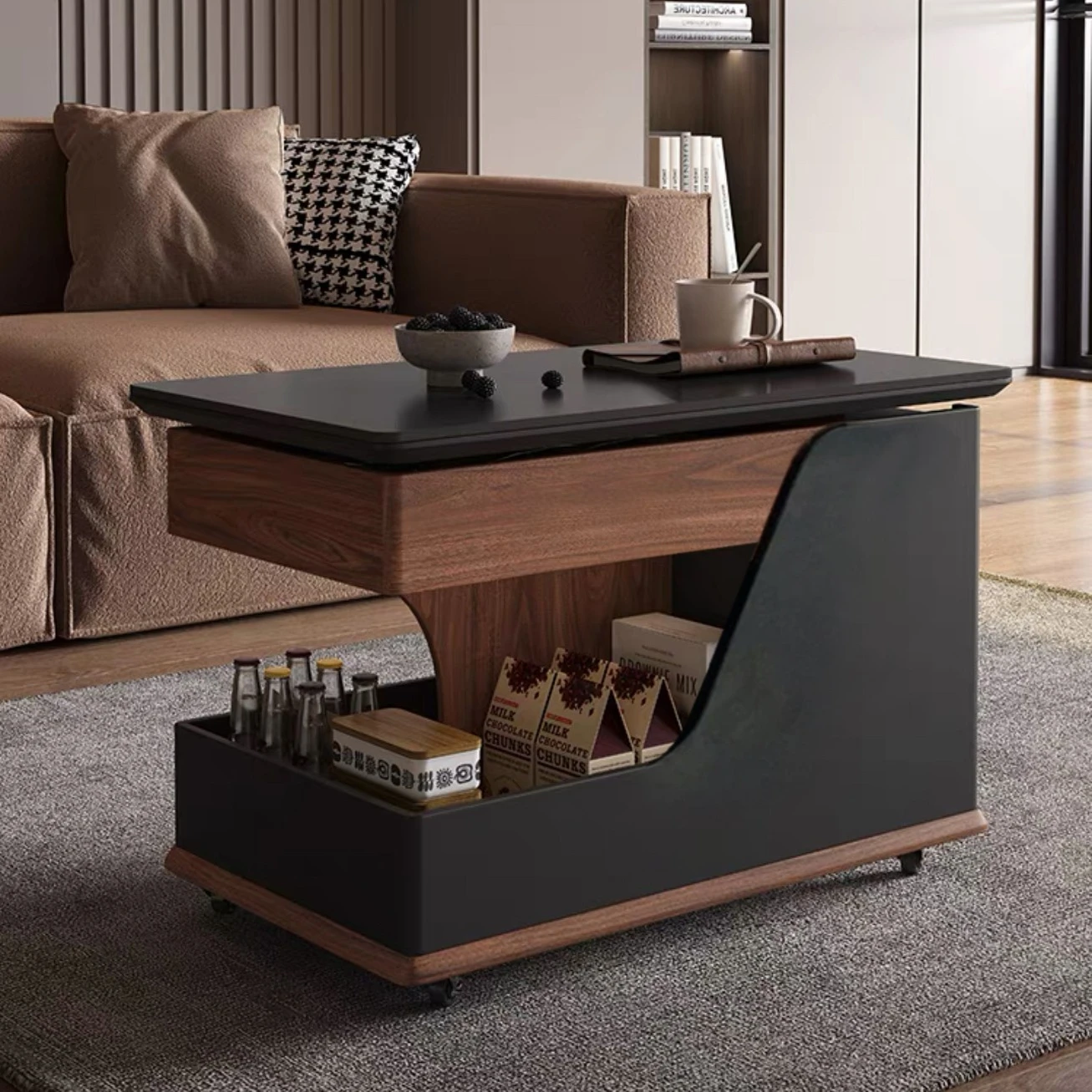 Borda do sofá de madeira maciça medieval poucos sala de estar casa canto criativo pouco moderno simples luz luxo mesa café carrinho elevador