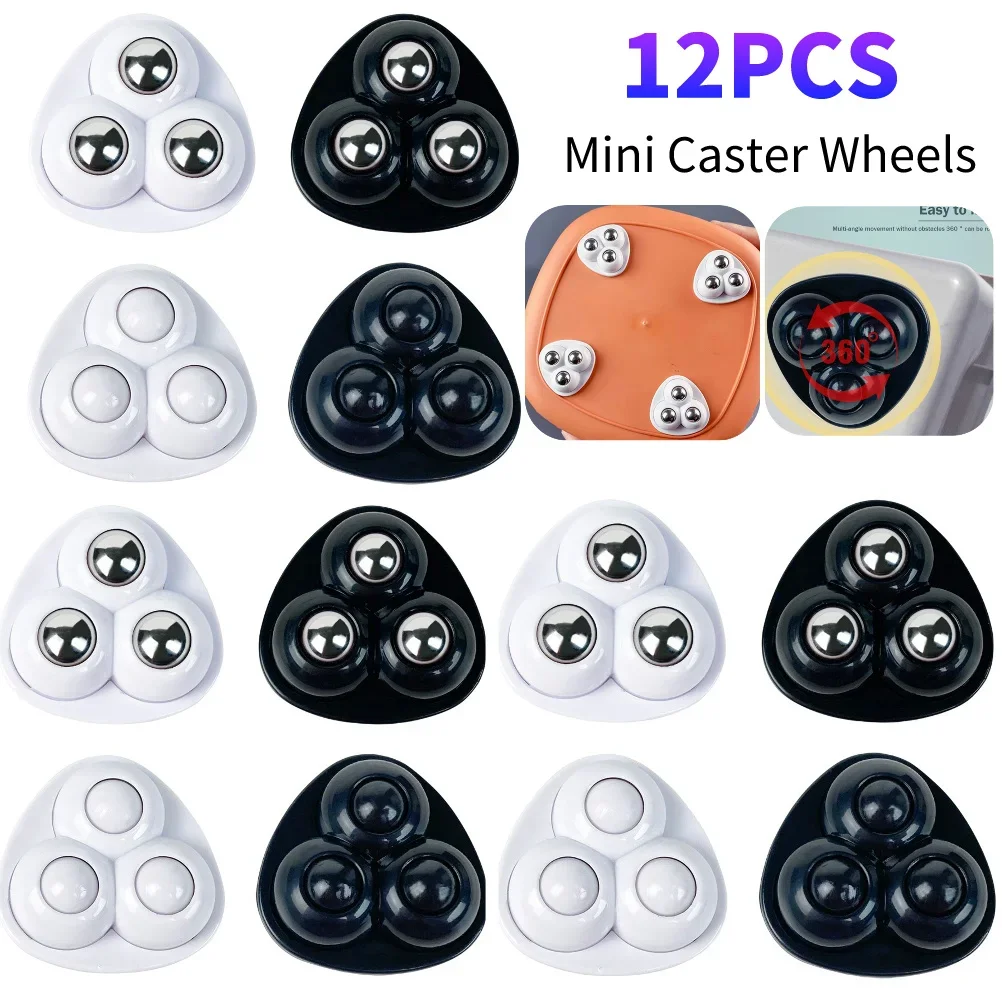 12pcs Sticky Swivel Pulley No Noise Self Adhesive Universal Pulley Rotating Wheels for Trash Can Bottom Kitchen Small Appliances