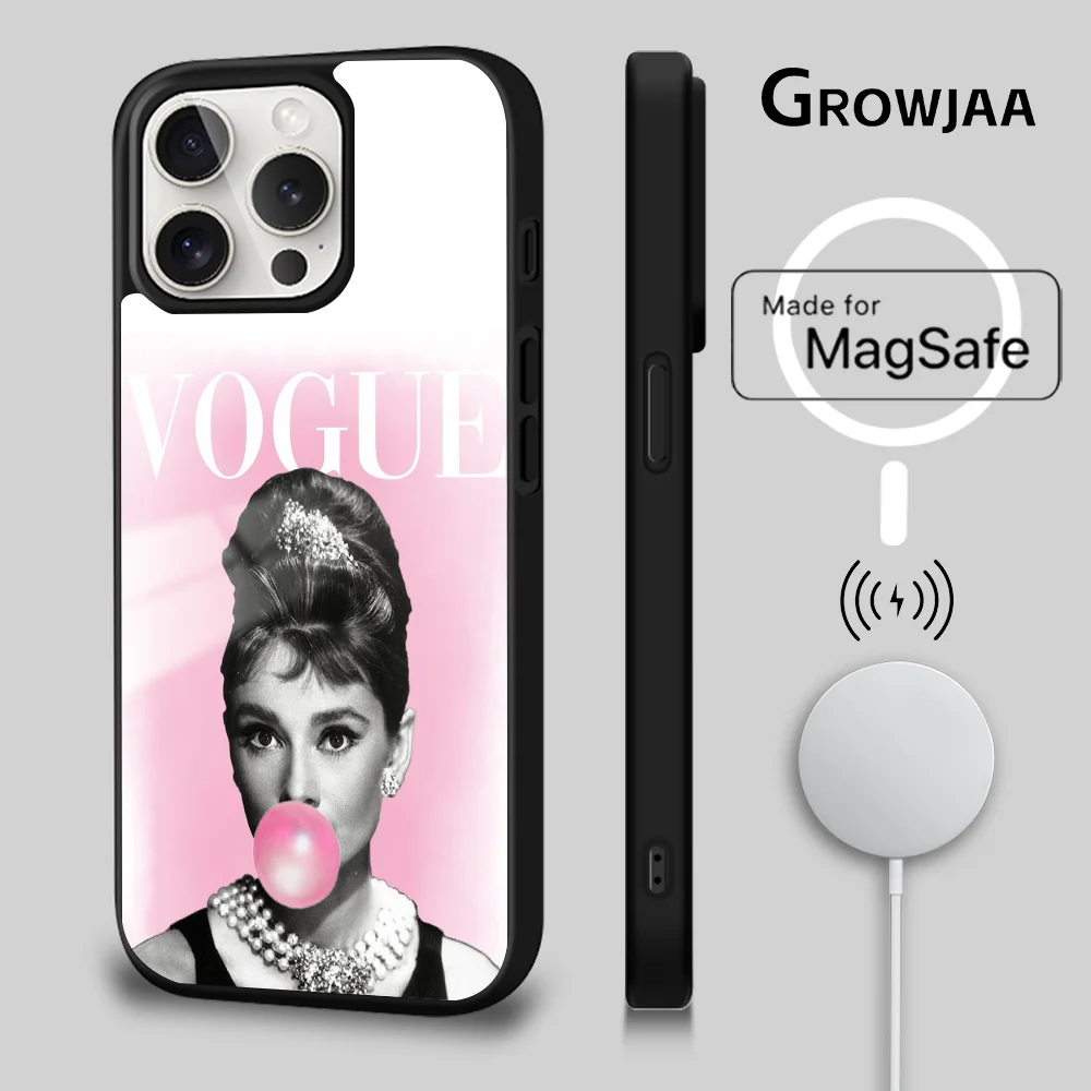 Classic A-Audrey H-Hepburn Phone Case For iPhone 16 15 14 13 12 11 Pro Max Plus Mini Magsafe Mirror Wireless Magnetic Cover