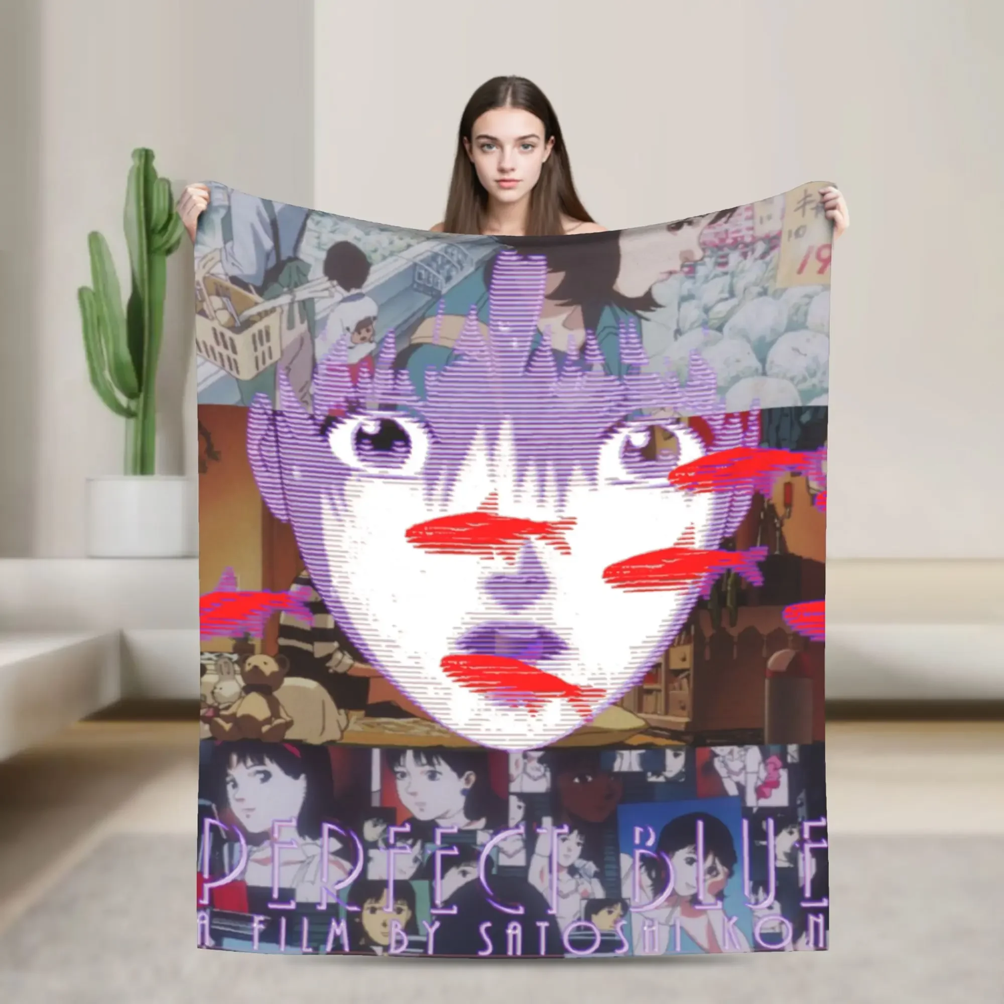 Perfect Blue Satoshi Kon Animated Film Collage Fleece Blanket UltraSoft Printed Anime Throw for Bed Office Home Decor