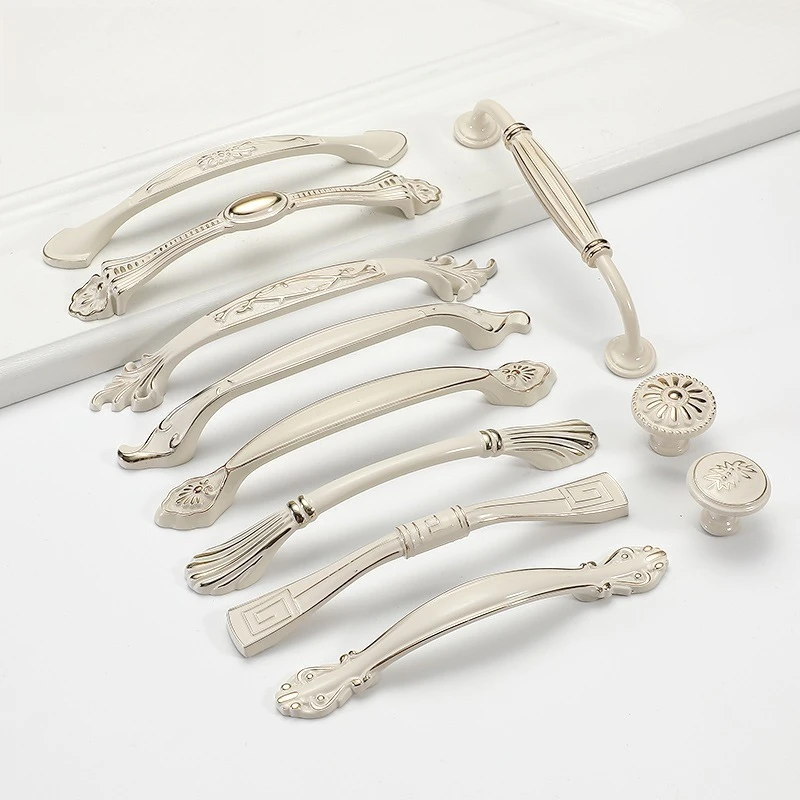 مقبض درج خزانة خزانة الملابس من سبائك الزنك الأبيض العاجي على الطراز الأوروبي البسيط الحديث - سطح أملس لأجهزة الخزانة