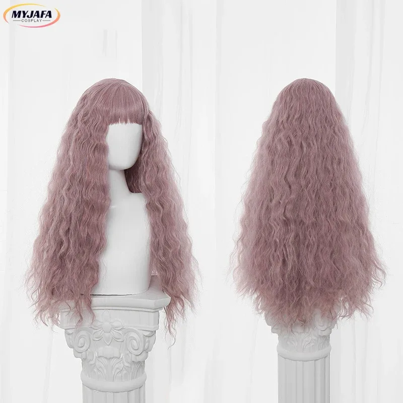 

aaa12 3Serizawa Layla Cosplay Anime NANA Mixed Pink Long Curly Heat Resistant Synthetic Hair Party Unisex Wigs + Wig Cap