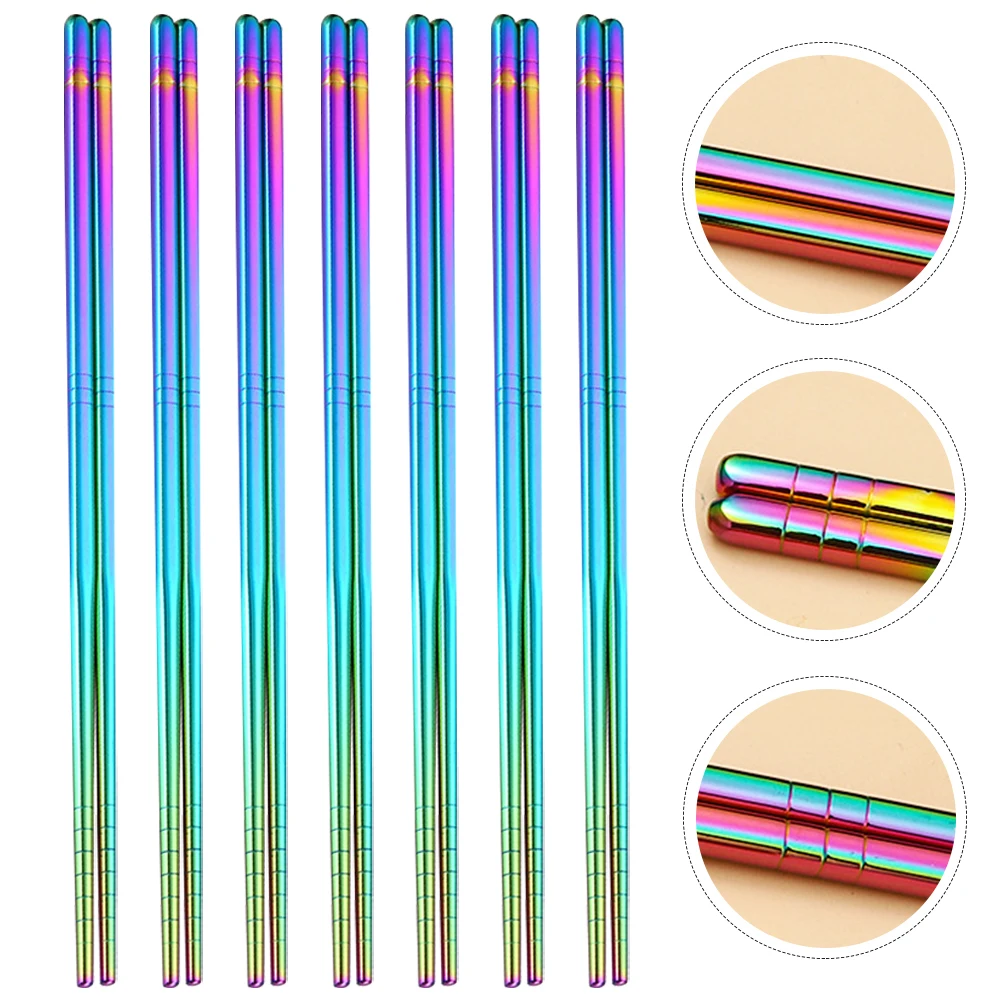 

10pcs Anti-Slip Heat-Resistant Chopsticks Reusable Stainless Steel Fine Polished Grain For Home Ramen Use Dinner
