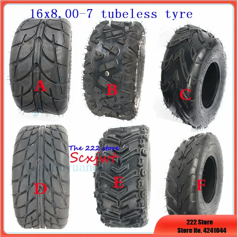 16X8-7 (200/55-7) Kart Auto Parts Neumáticos ATV de 7 pulgadas 16X8.00-7 16 * 8-7 Neumático de carretera Neumático todoterreno Rueda resistente al desgaste