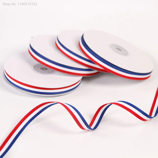 50Yards/Roll Three Color Blue White Red France Grosgrain Ribbon for Fresh Flower Bunch Bouquet Gifts Boxes Packing Decoration