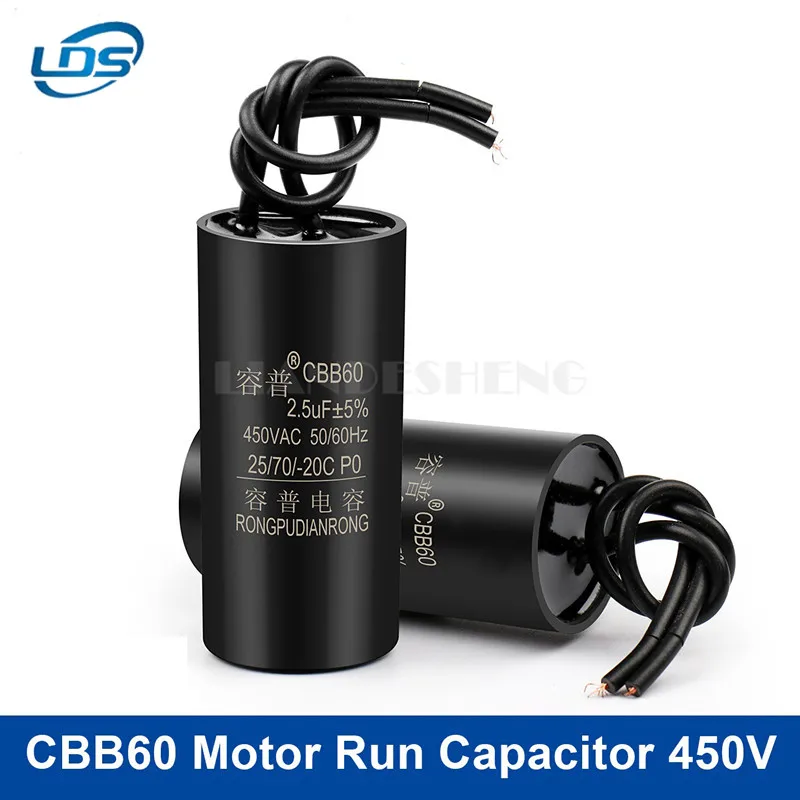 

2Pcs CBB60 Motor Run Capacitor 450V AC Starting Capacitors 11.21.51.822.533.54.57891113UF Water Pump For Washing Machine
