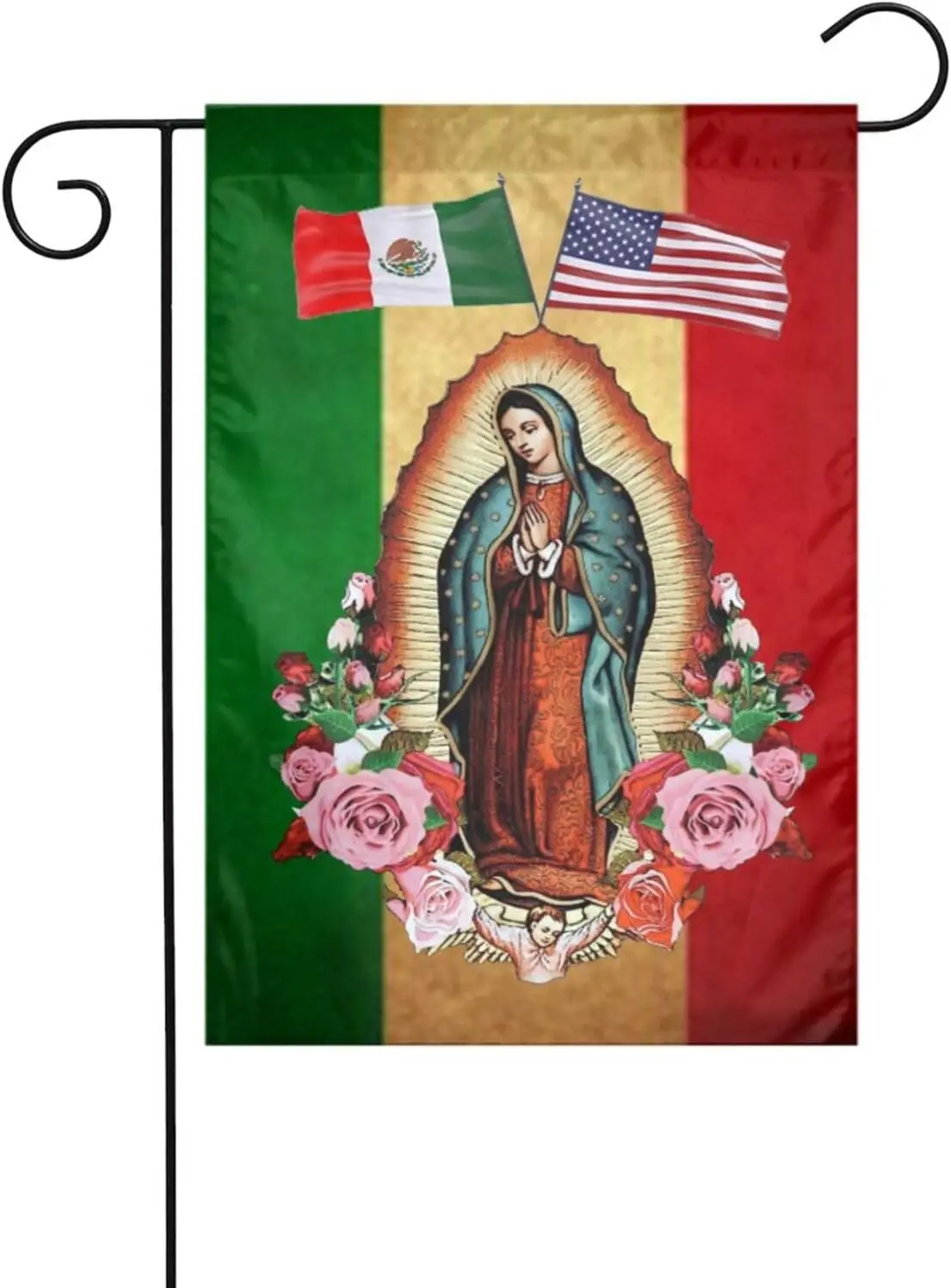 Mexican Virgin Mary Friendship American Garden Flags 12×18 Inch Double Sided Welcome Gifts for Outdside Yard Sign House Party De