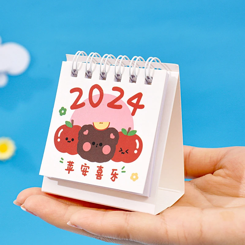 2024 Mini Calendar Cute Desk Daily Scheduler Calendar Planner Standing Calendar Desktop Ornament Guest Gifts Office Supplies 1PC