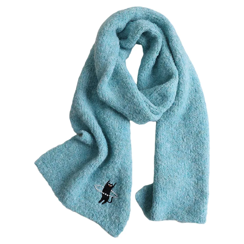 黒猫の厚手の純毛スカーフ-冬用-レディース-暖かいスカーフ-プレミアム漫画風
