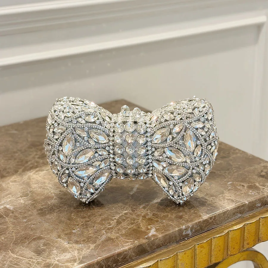 Light luxury bow full diamond dinner bag crystal gorgeous shining exquisite romantic elegant clutch bag