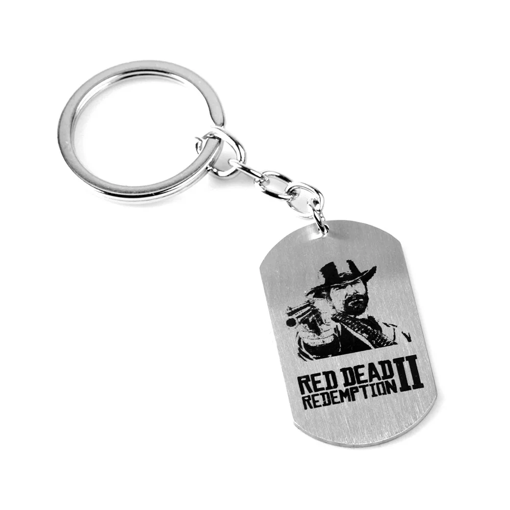 Vintage Red Dead Redemption Pendant Keychain Stainless Steel Dog Tag Key Ring Finder RDR2 Game Fans Collectible Jewelry Gift