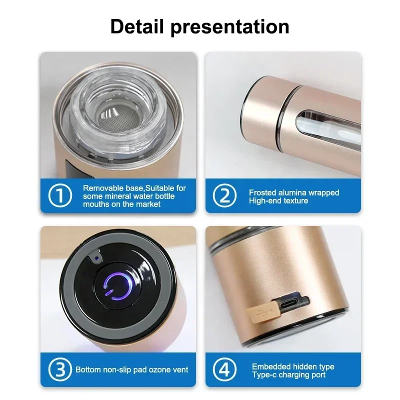 2025 260ml Hydrogen Water Generator Bottle 2000-5000ppb Portable Hydrogen Rich Water Bottle with SPE Technology