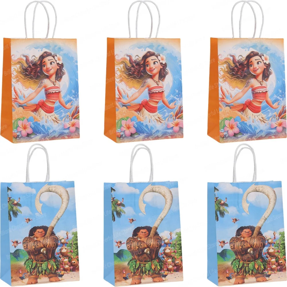 6/12Pcs Disney Moana Gift Bags Ocean Princess Birthday Party Paper Candy Treat Goody Bag Girls Favors Baby Shower Decorations