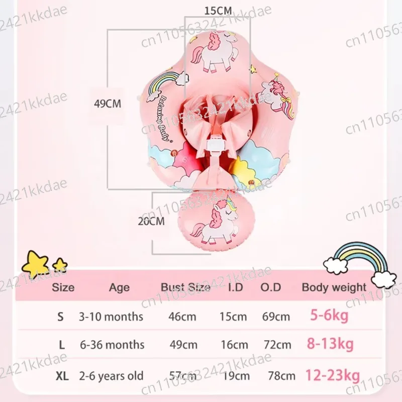 Five Independent Airbags Baby Swimming Ring Safety Rainbow Unicorn Baby Pool Floating Ring Awning