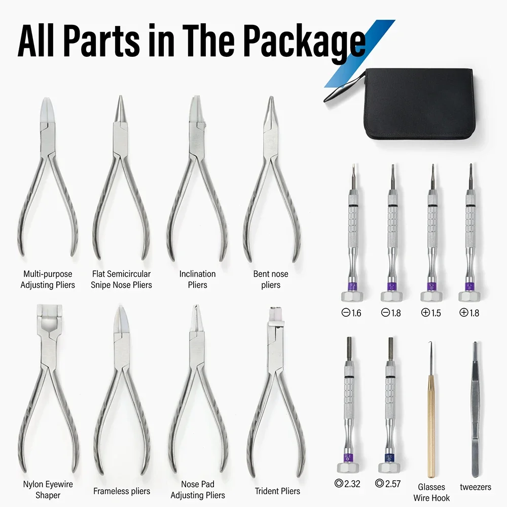 

MEESHOW Optical Glasses Repair Plier Screwdriver Tweezer Wire Hook Set Eyeglasses Maintenance Hand Tool Kit Nylon Pocket