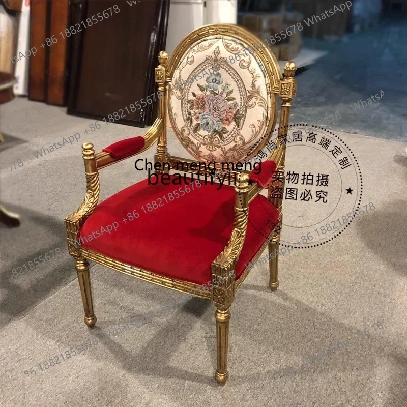 cc182Italian fine carving French classical solid wood European court double-sided carving luxury foil dining chair R