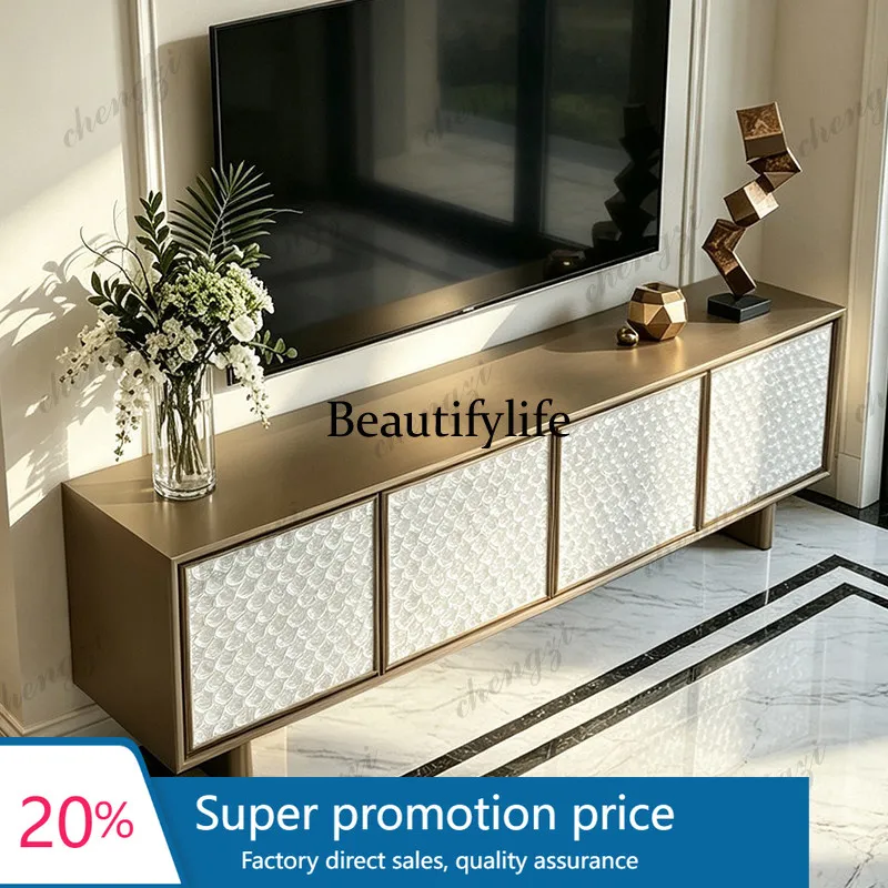 PPP American light luxury shell TV cabinet floor decorative cabinet living room golden storage side cabinet