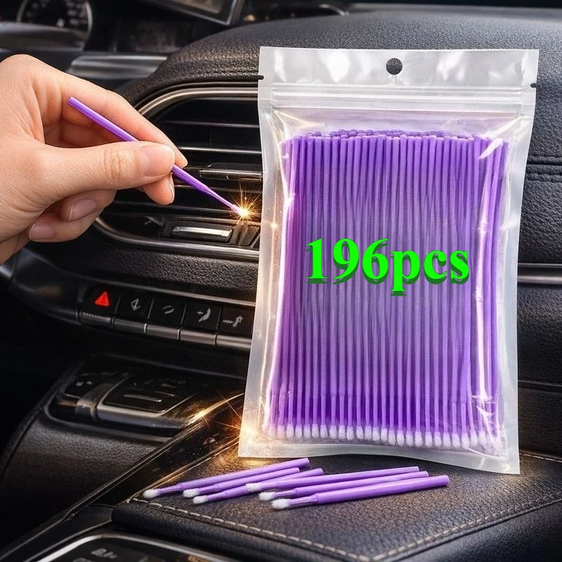 196Pcs Disposable Detail Brushes Soft Precision Bristles, Car Interior & Home Dust Cleaner for AC Vent, Keyboard, Panel Gap, Nar