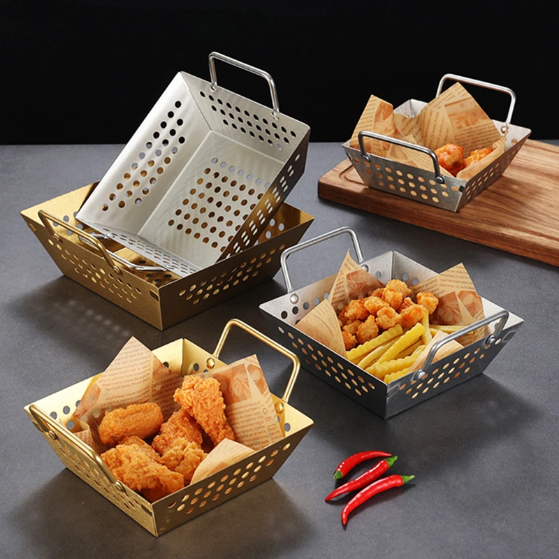 

Квадратная сетчатая корзина для жарки из нержавеющей стали, поднос для жарки картофеля фри, держатель для жареной курицы, контейнер для хранения еды, сушилка, корзина для фруктов