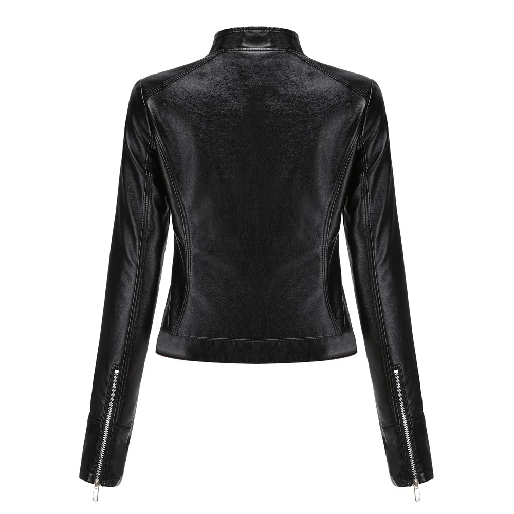 Nueva chaqueta de cuero, abrigo pequeño corto para mujer, chaqueta de cuero con cuello levantado para primavera y otoño, abrigo de cuero fino para mujer
