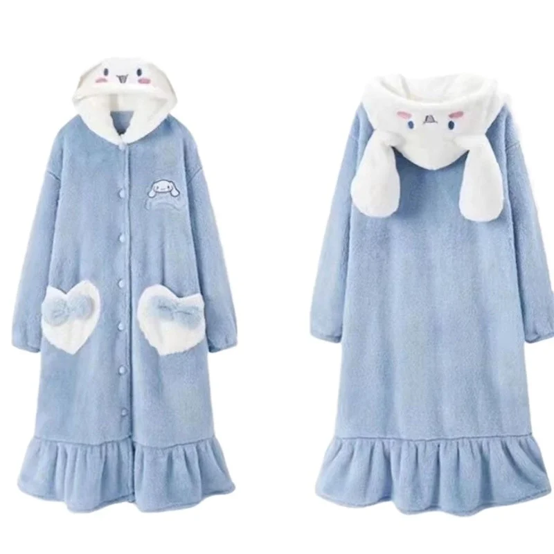 Adorable Cinnamoroll Coral Fleece Robe Pajamas for Cozy Nights Loungewear for Halloween  Christmas Festivities Gift New Year