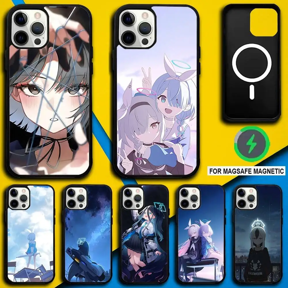 

Blue A-Archive Game Phone Case For iPhone 17,16,15,14,13,12,11,Pro,Max,Plus,Mini,SE4,E Magnetic Magsafe Wireless Charging