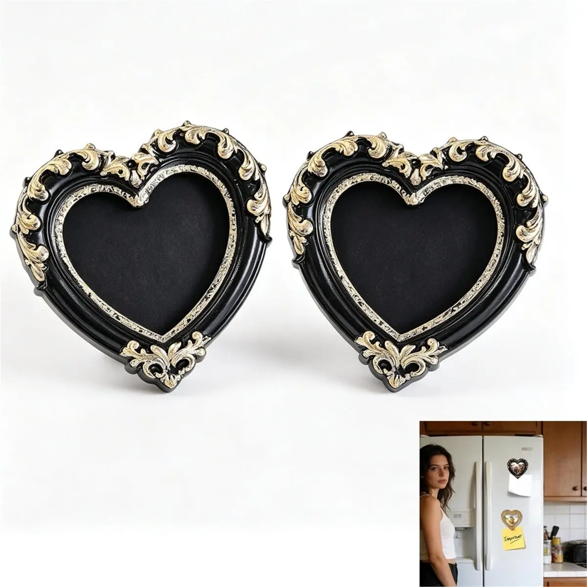2-Pack DIY Magnetic Picture Frames for Refrigerator, 3.5x3.5 in Retro Mini Frames for Cabinet Door,Small Fridge Magnets