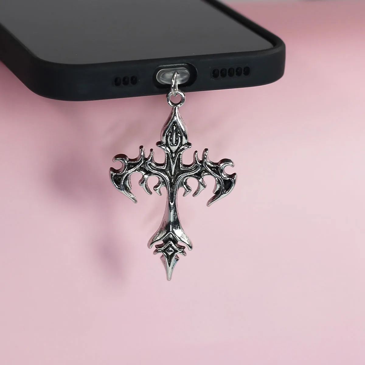 Mobile Phone Dust Plug Pendant Love Cross And Flame Cross Phone Pendant For IPhone Accessories Decoration For Samsung Type-C image 3