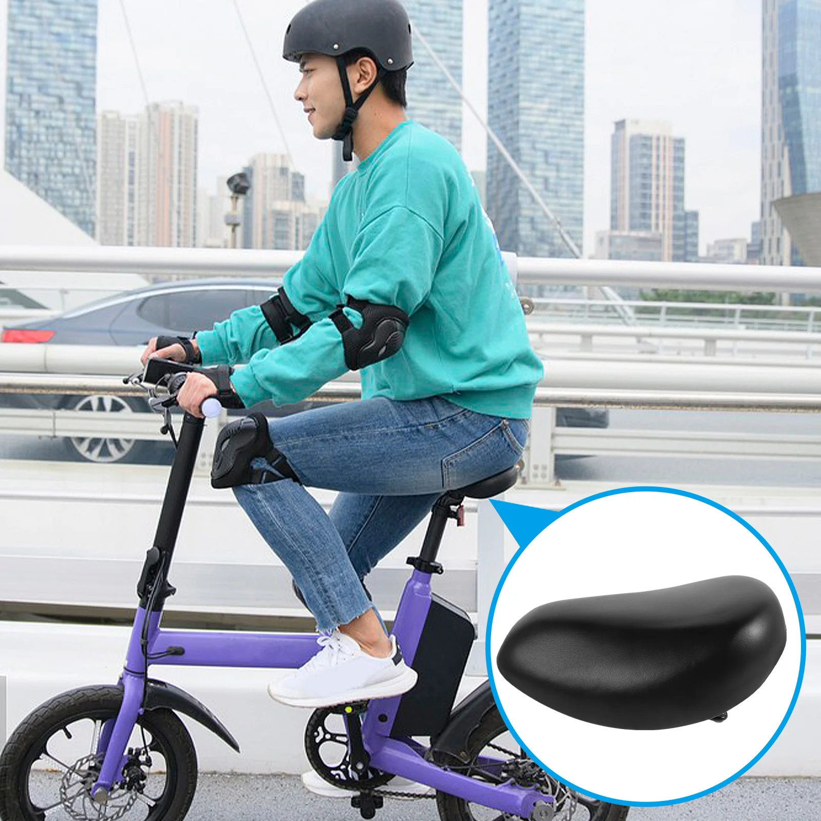 

Wide Padded Electric Bike Seat Replacement Cushion Foldable Design Soft Touch for City Touring Off Road Cycling Comfort Rider