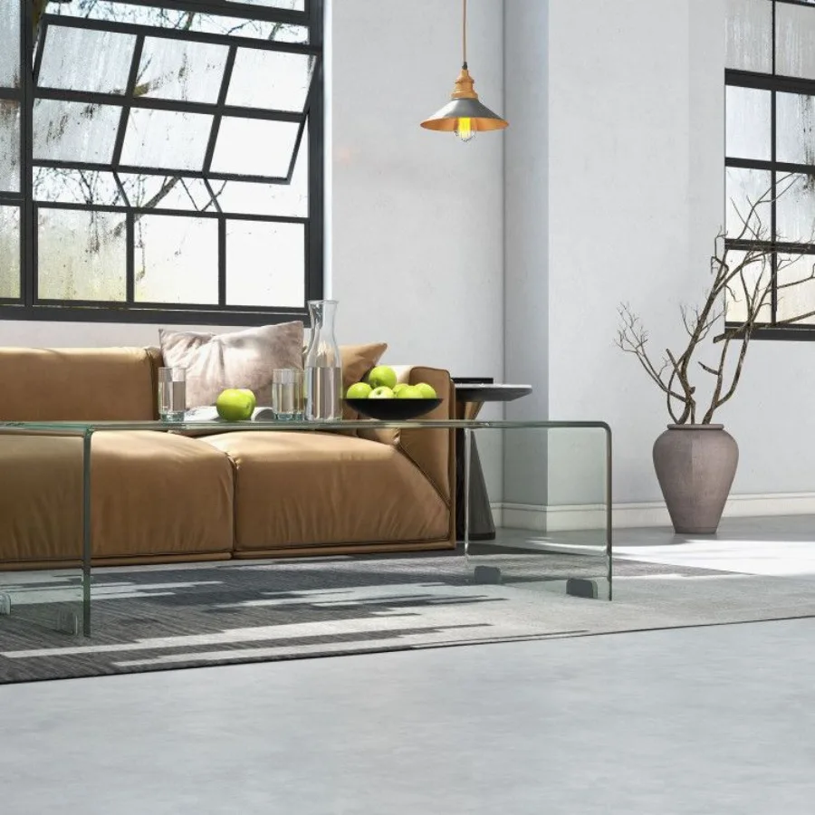 Mesa de centro de vidro de 42,5 x 20 x 14 polegadas com bordas arredondadas para sala de estar