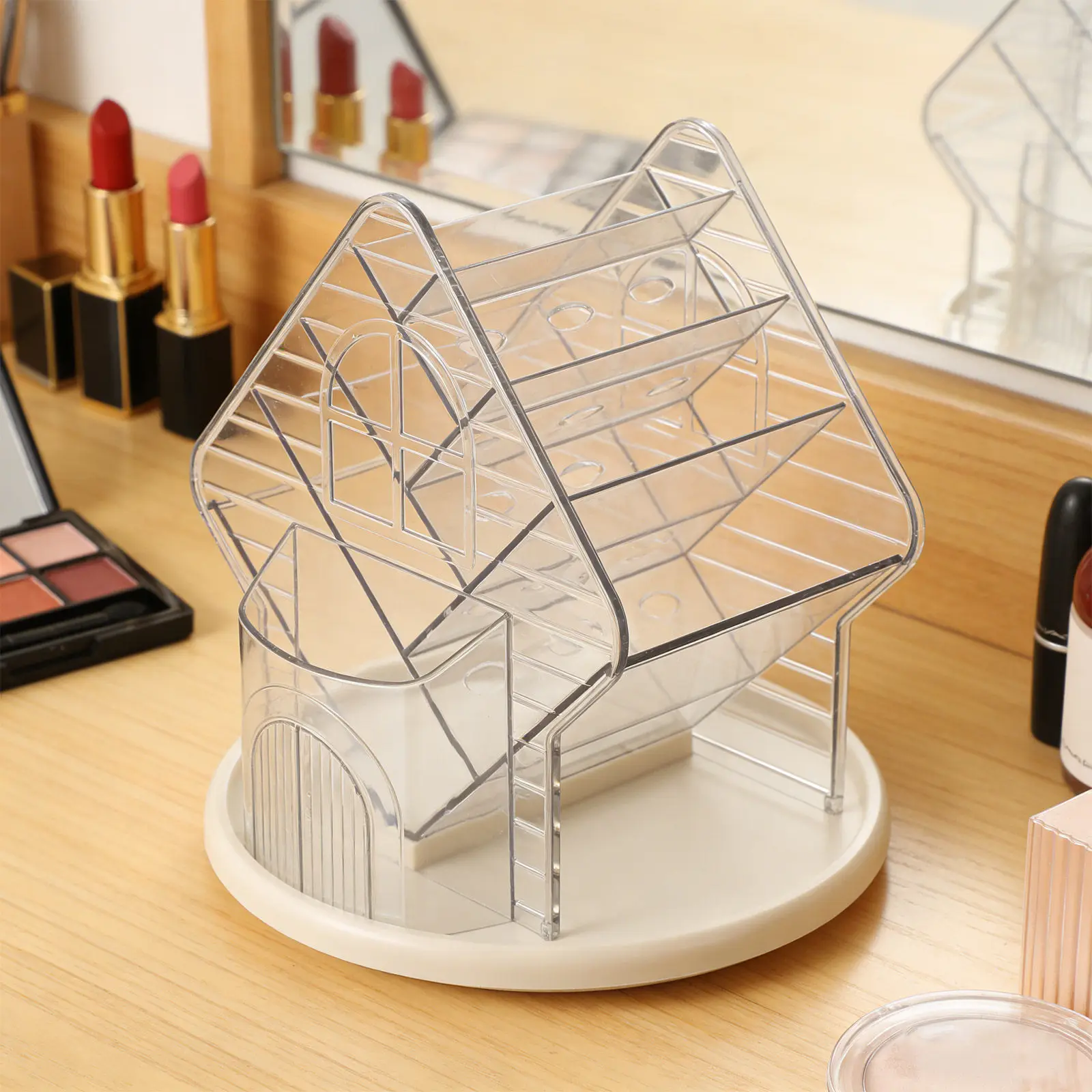 Rotating Clear Makeup Organizer Transparent Display 360 Spinning Perfume Storage Organizer Bathroom Vanity Shelf Makeup