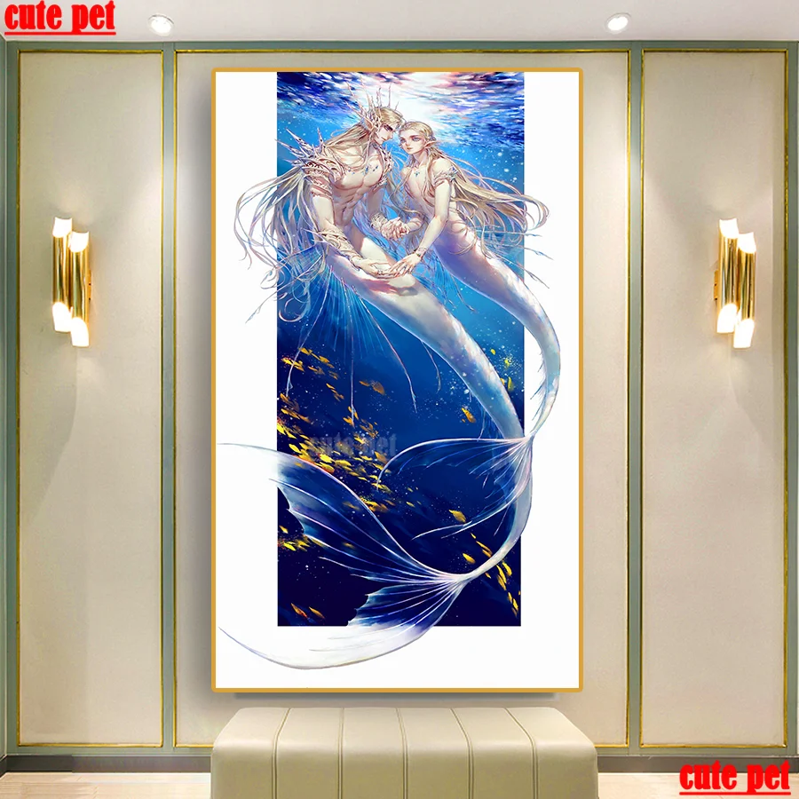 

Large full Square round drill Mermaid couple Diy diamond painting cross stitch Diamond 5D Embroidery mosaic home decor cute pet