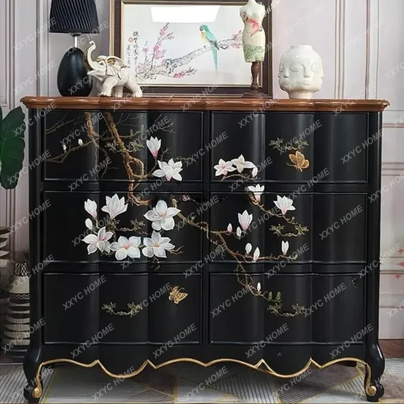XXretro solid wood six-chest cabinet pure hand-painted bedroom furniture