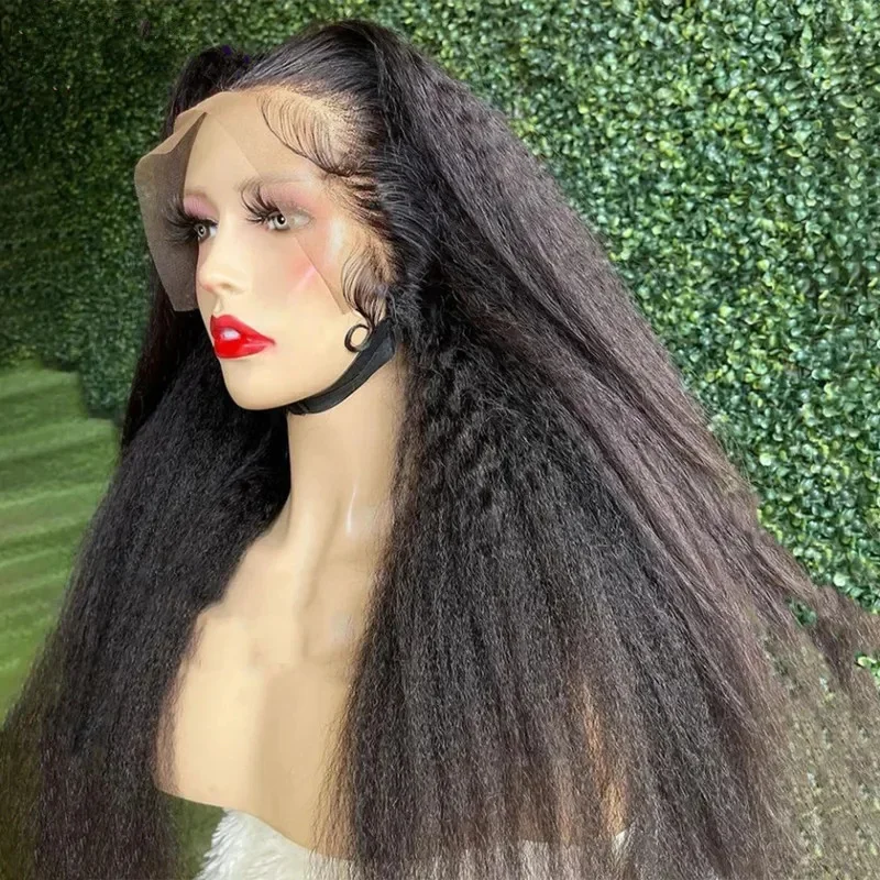 Kinky Straight Black Soft 26Long 180Density Lace Front Wig For Black Women Babyhair Preplucked Heat Resistant Glueless Daily