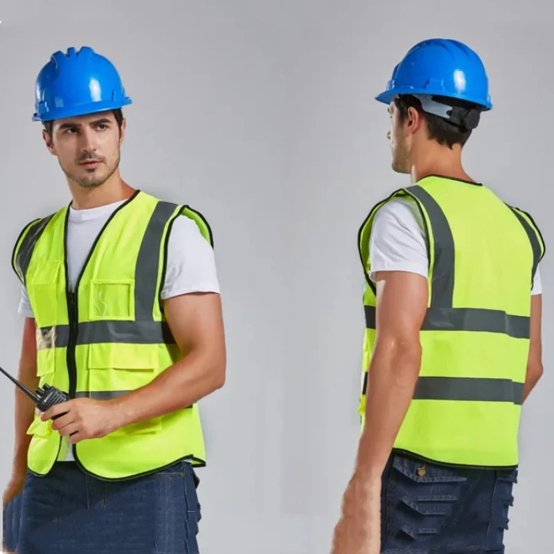 

Cycling Traffic High Visibility Night Safety Reflective Stripe Vest Waistcoat Outdoor Work Fluorescent Green Zipper Pockets Vest