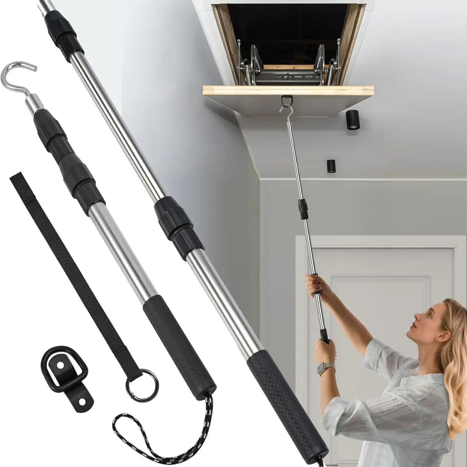 Attic Pull Down Hook Stairs Pull Hook Handle Extendable Adjustable Heavy Duty Ladders Release Tool For Canopy Cargo Garage