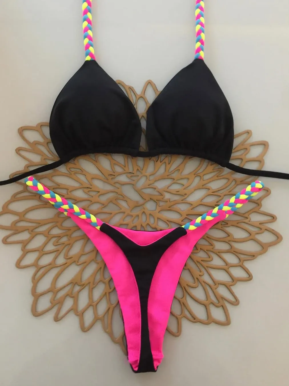 جديد مثير مثلث مضفر شرابة سلسلة بيكيني رفع البرازيلي ملابس النساء زيبرا طباعة البيكينيات ملابس السباحة ثونغ لباس سباحة