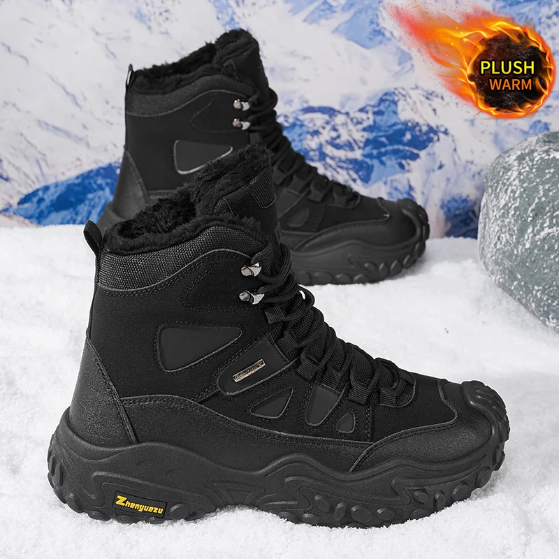 Fashionable and Classic Men's Outdoor Snow Boots, Fleece-Lined Warm Snow Sports Shoes, Ski Boots for Outfit Pairing, Comfortable Thick-Soled Lightweight Casual Walking Shoes, Suitable for Winter Daily Outdoor Activitie